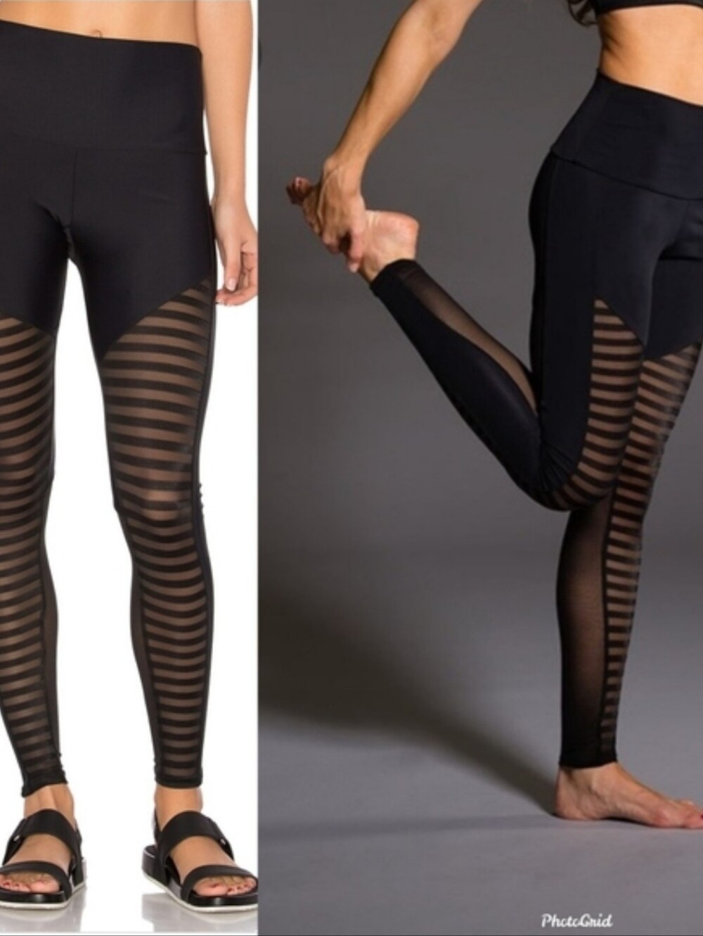 Onzie Fierce Revolve Mesh-Stripe Leggings, Black Size S/M Flawed